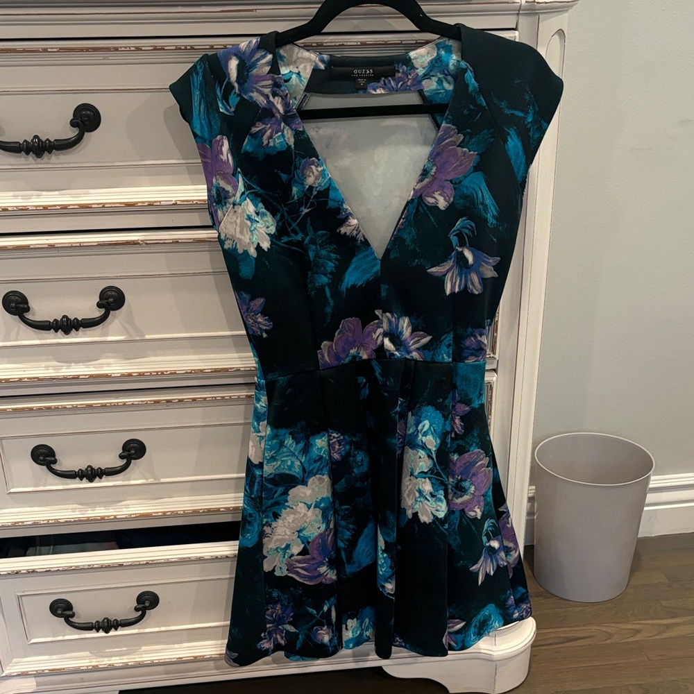 Guess Black and Blue Floral Mini Dress